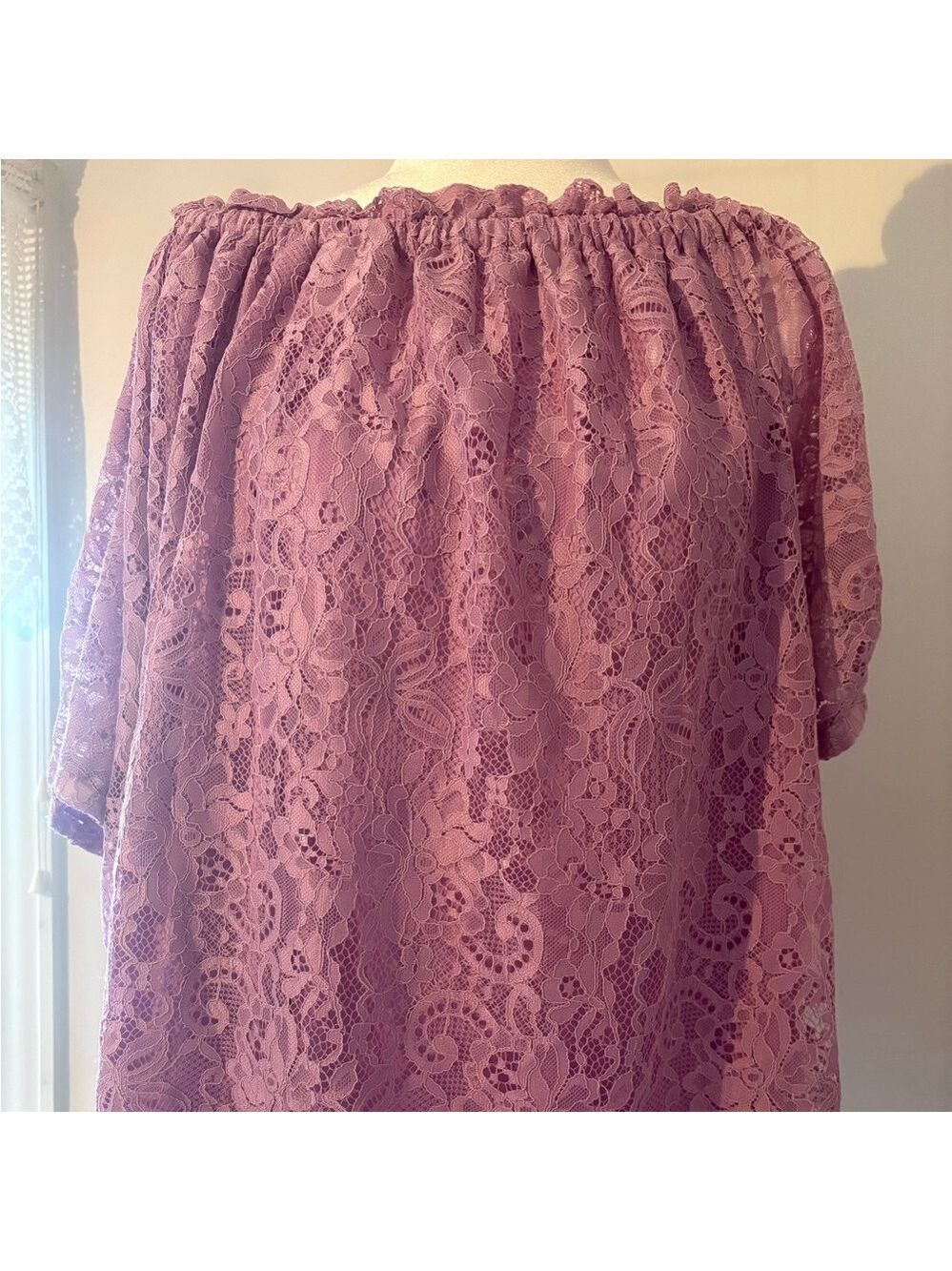 Romantic CottageCore Lavender Floral Lace Off-The-Shoulder Boho plus sized top